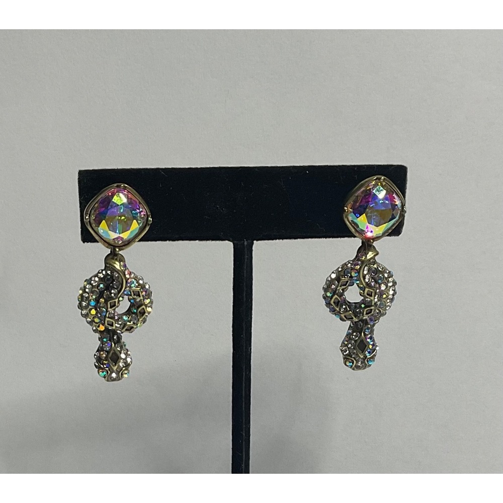 KIRKS FOLLY PIERCED EARRINGS MEDUSA CRYSTAL SERPENT/SNAKE 1 3/4" Long